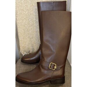 Coach Women's 10 Madeline Brown Buckle Detail Tall Block Heel Boots DISPLAY